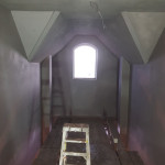 finished plastered room with step ladder